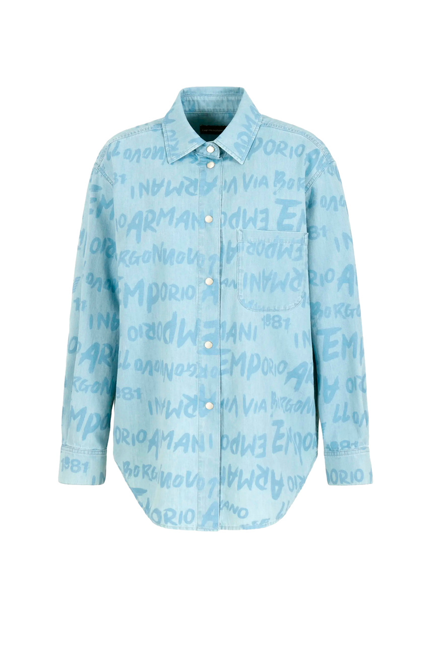 Рубашка джинсовая с логотипированным принтом|Основной цвет:Голубой|Артикул:3D2C69-2DV2Z | Фото 1