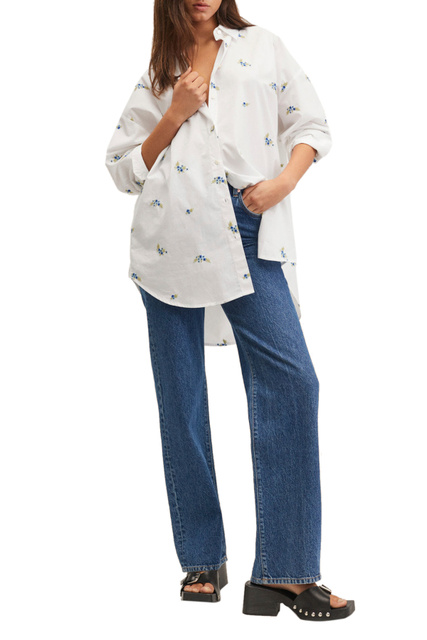 Рубашка оверсайз с вышивкой FLORIPA|Основной цвет:Белый|Артикул:27047121 | Фото 2