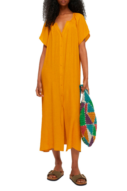 Платье с V-образным вырезом|Основной цвет:Желтый|Артикул:194972 | Фото 2