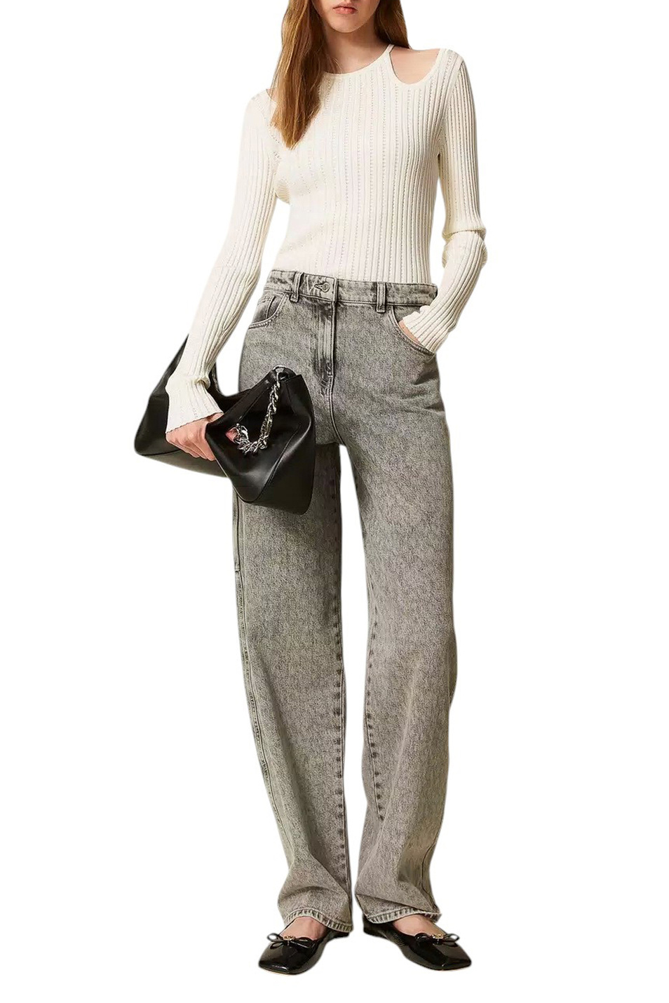 Джинсы из эластичного хлопка|Основной цвет:Серый Женский TWINSET Milano Джинсы из эластичного хлопка (цвет ), артикул 252AP2480 | Фото 2