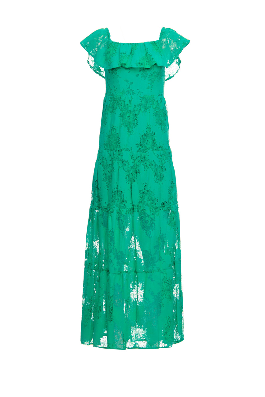 Платье из смесового хлопка с кружевом|Основной цвет:Зеленый|Артикул:WA3494J4047 | Фото 1