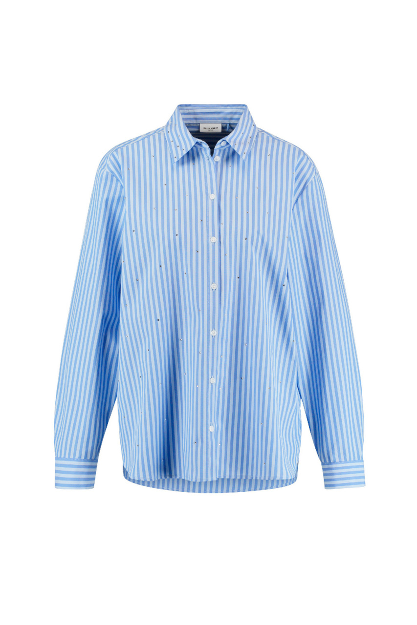 Рубашка из натурального хлопка со стразами|Основной цвет:Синий|Артикул:260026-66418 | Фото 1