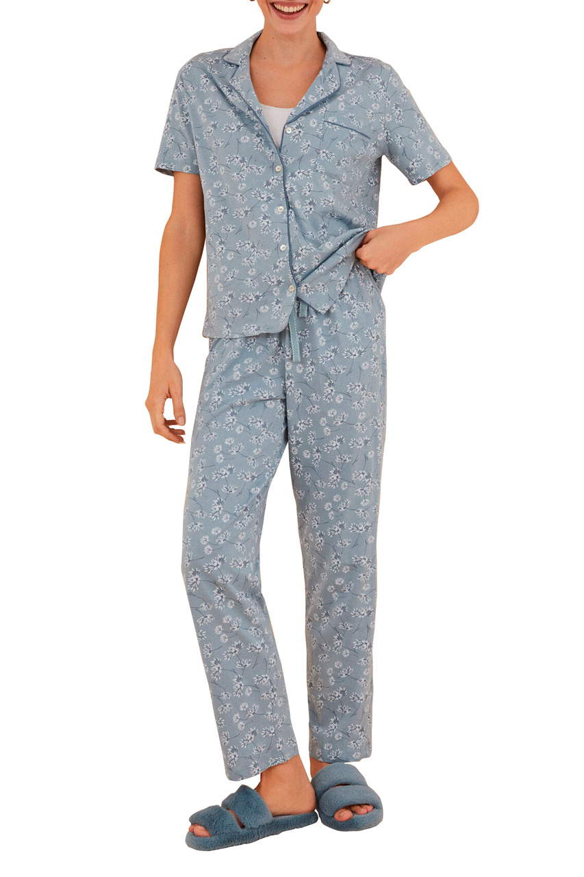 Пижама из натурального хлопка|Основной цвет:Голубой|Артикул:3596095 | Фото 1