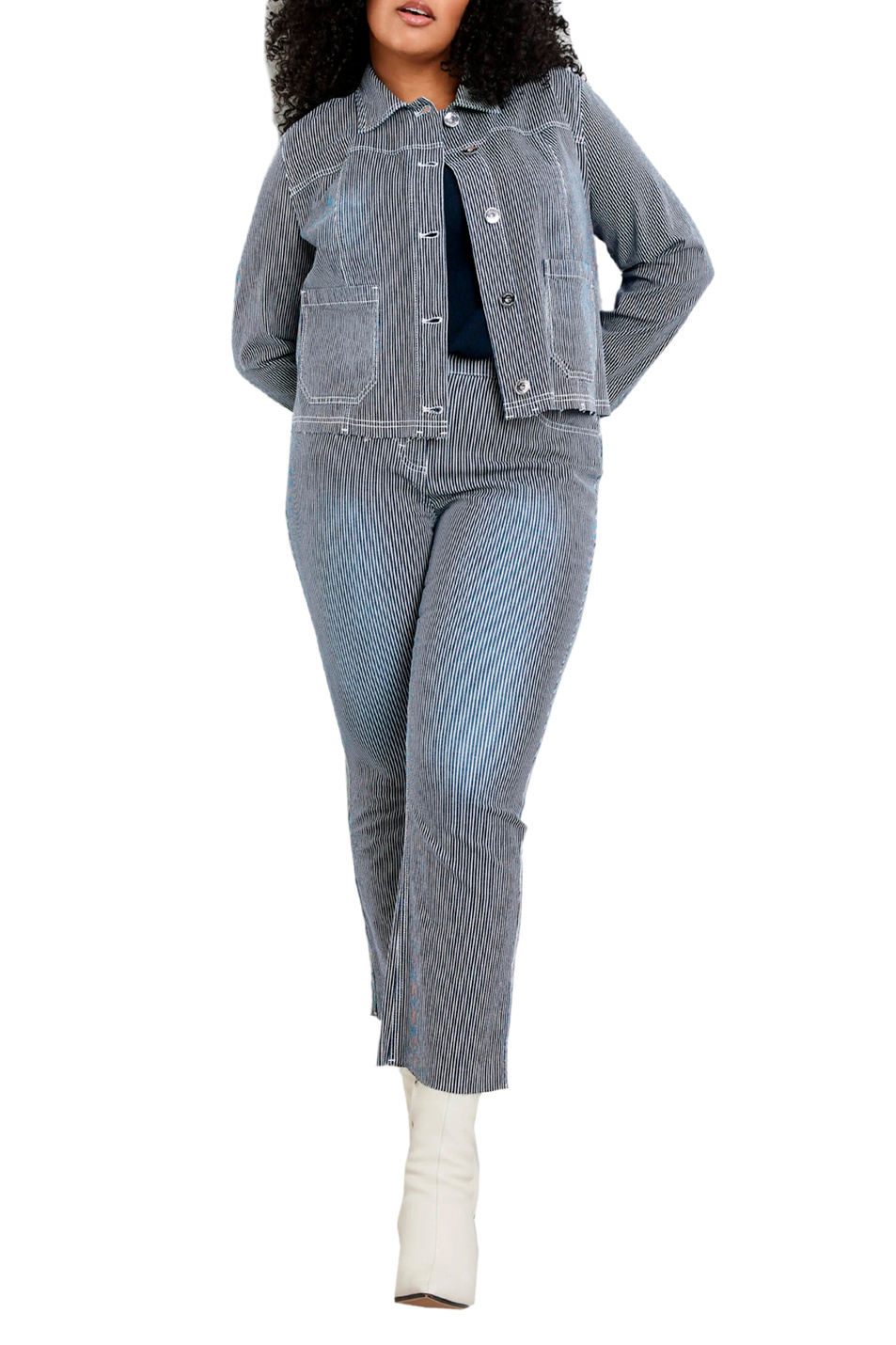 Женский Samoon Полосатая джинсовая куртка (цвет ), артикул 230013-21406 | Фото 3