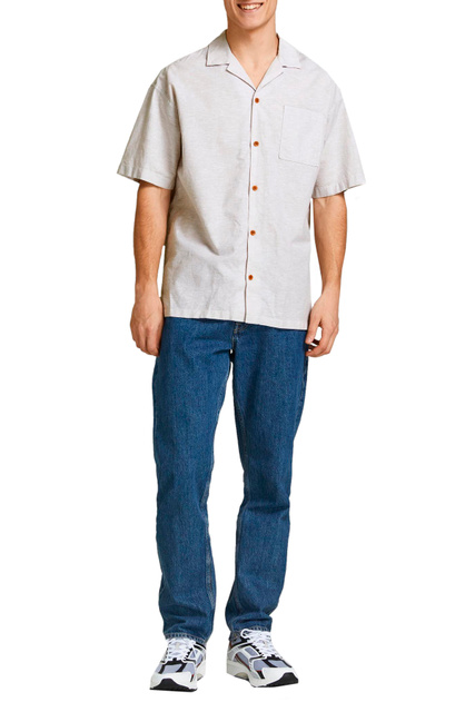 Рубашка из хлопка и льна с коротким рукавом|Основной цвет:Белый|Артикул:12196823 | Фото 2