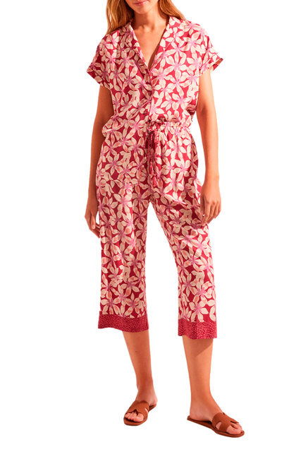 Пижама в рубашечном стиле с цветочным принтом|Основной цвет:Бордовый|Артикул:3134843 | Фото 1