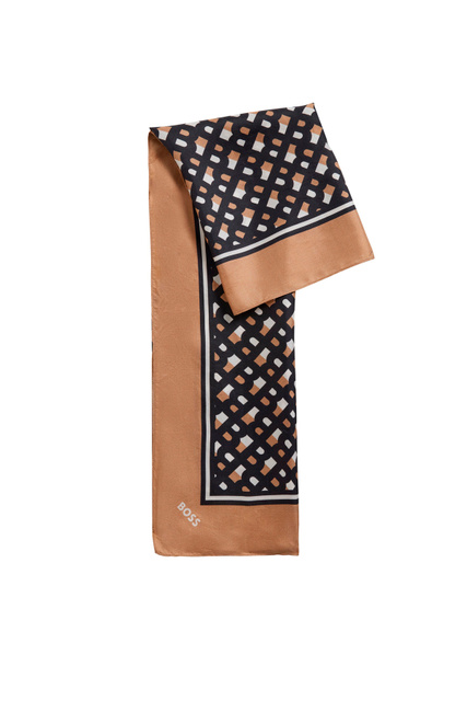 Шелковый платок с монограммой|Основной цвет:Коричневый|Артикул:50472330 | Фото 1