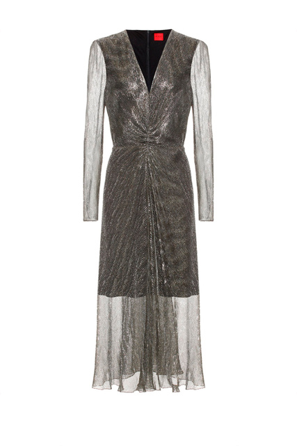 Платье с V-образным вырезом и прозрачными рукавами|Основной цвет:Серебристый|Артикул:50463801 | Фото 1