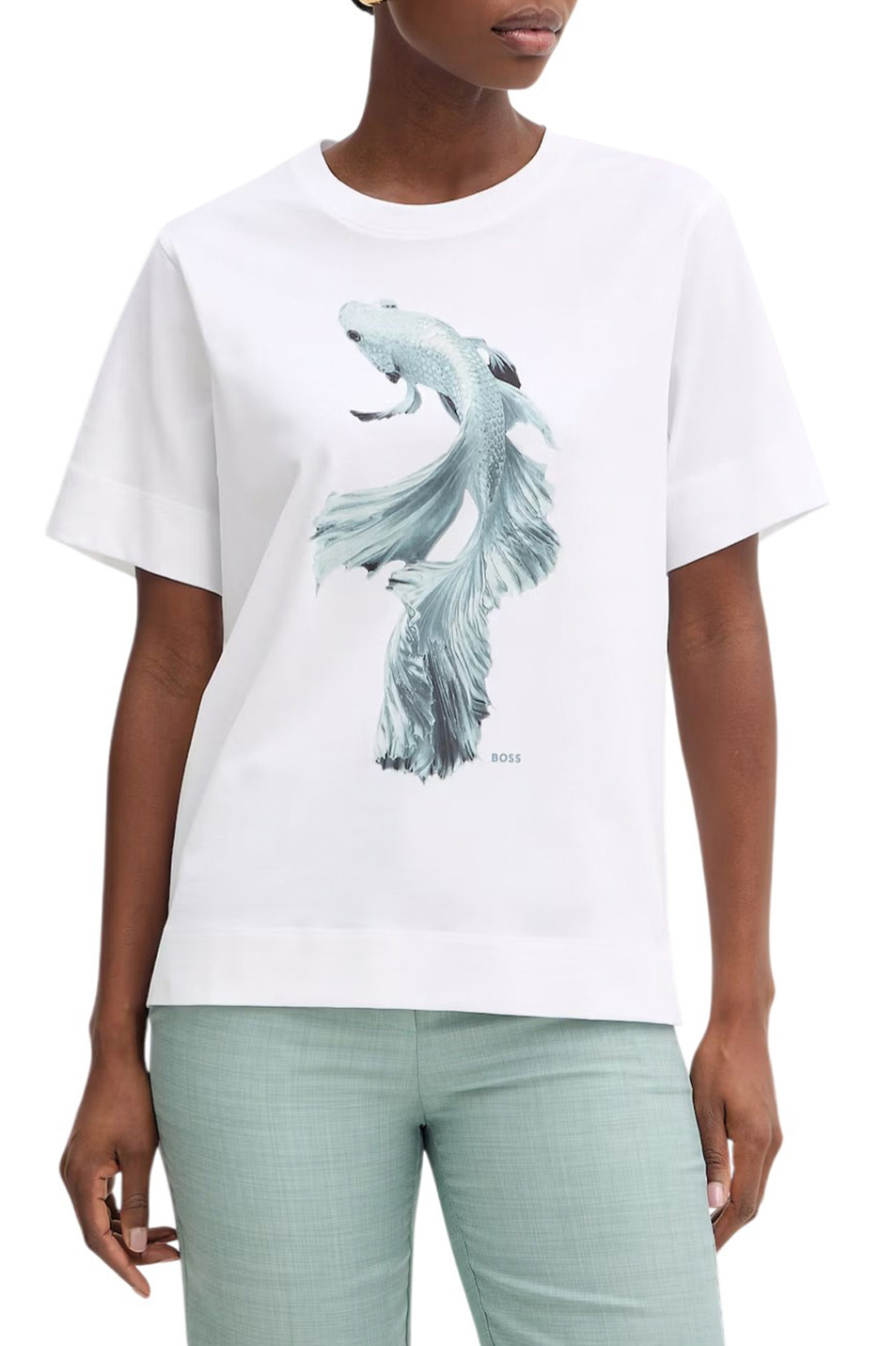 Женский BOSS Футболка из хлопка с принтом (цвет ), артикул 50560966 | Фото 4