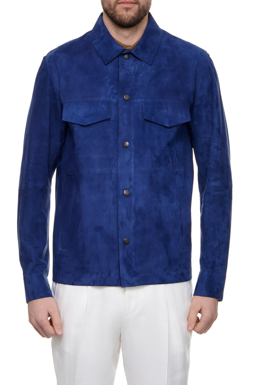 Куртка-рубашка из натуральной кожи|Основной цвет:Синий|Артикул:50514471 | Фото 1