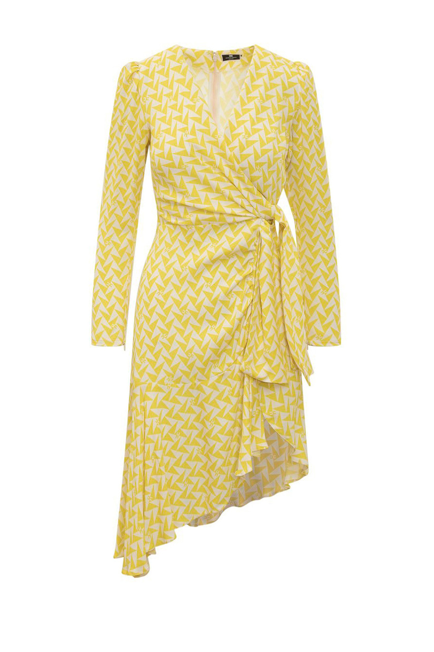 Платье асимметричное с разрезом|Основной цвет:Желтый|Артикул:ABS4442E2 | Фото 1