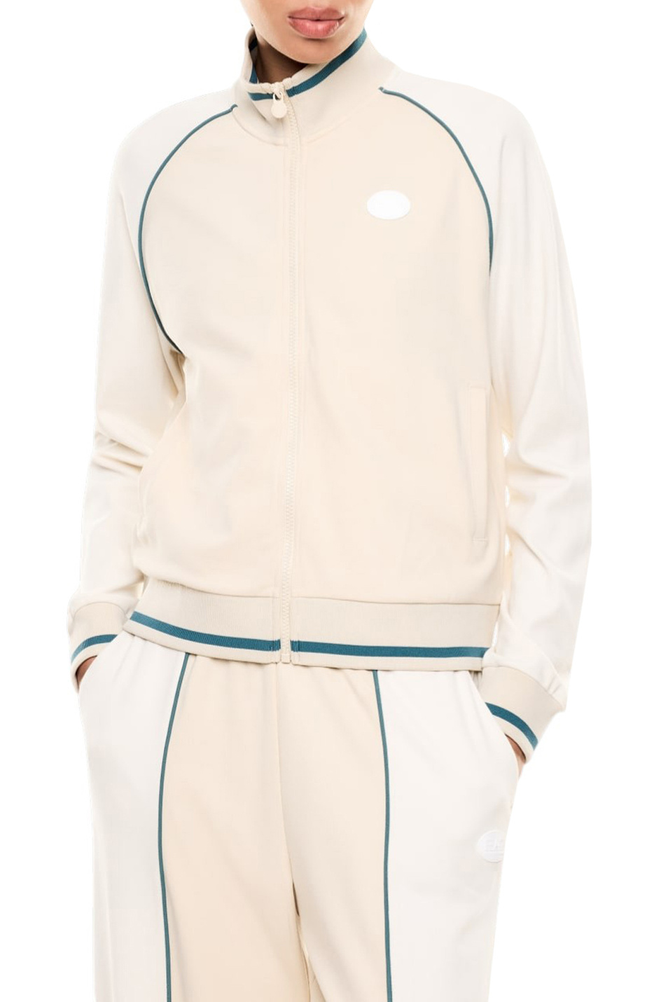 Толстовка на молнии с контрастными вставками|Основной цвет:Бежевый Женский EA7 Толстовка на молнии с контрастными вставками (цвет ), артикул 7W000913-AF13289 | Фото 4