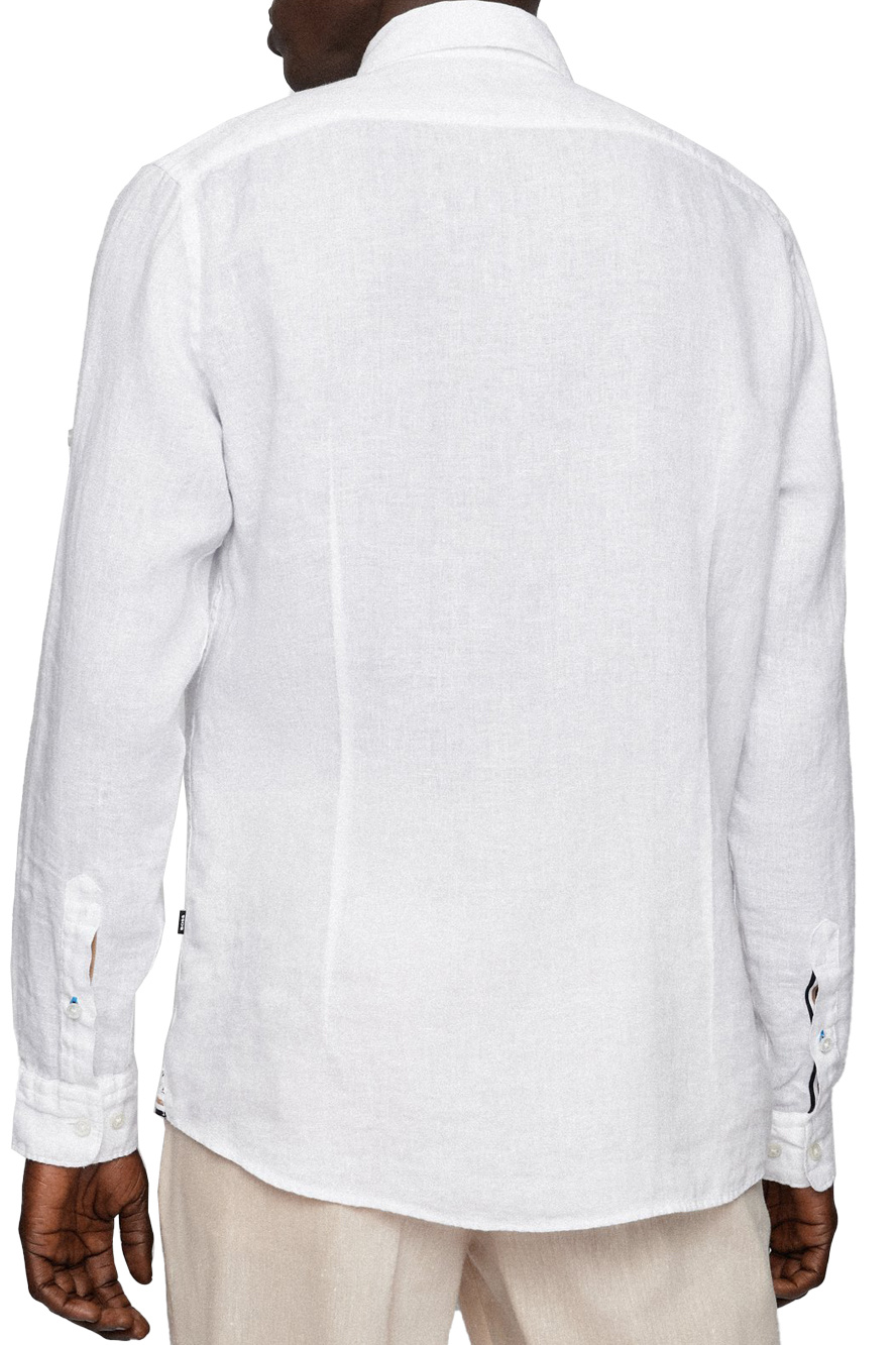 Мужской BOSS Рубашка прямого кроя из льняной ткани шамбре (цвет ), артикул 50468341 | Фото 4