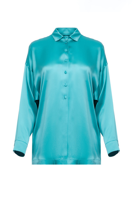 Однотонная блузка из шелка|Основной цвет:Голубой|Артикул:D4NC10-D2313 | Фото 1