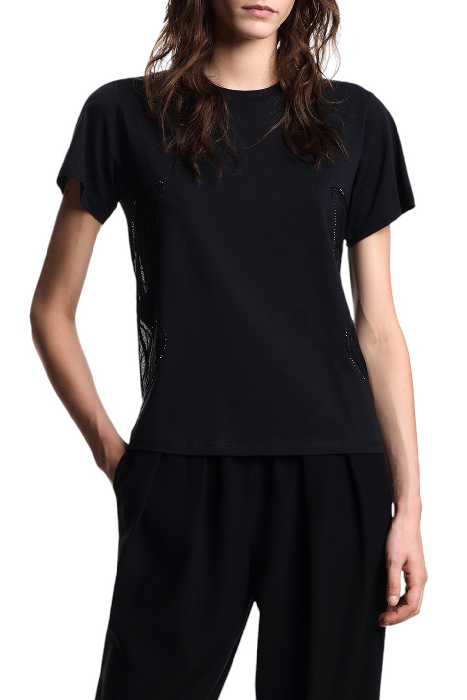 Женский Emporio Armani Футболка из хлопка со стразами (цвет ), артикул EW002246-AF13318 | Фото 3