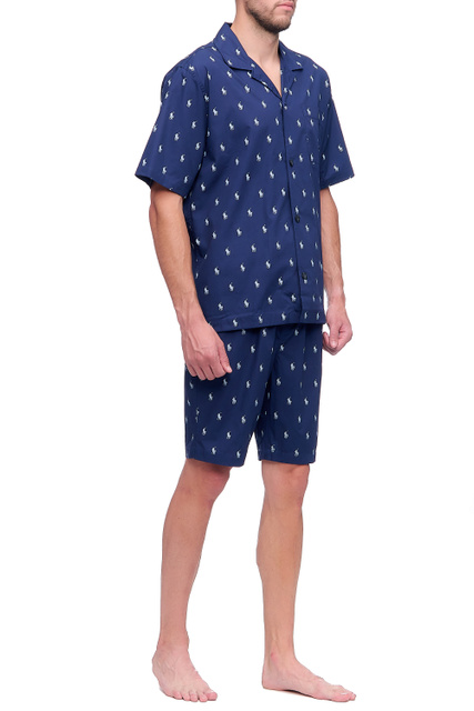 Пижама в рубашечном стиле из натурального хлопка|Основной цвет:Синий|Артикул:714830268006 | Фото 2