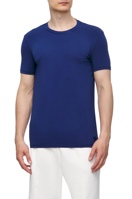 Однотонная футболка из эластичного хлопка|Основной цвет:Синий|Артикул:N3M201400 | Фото 1