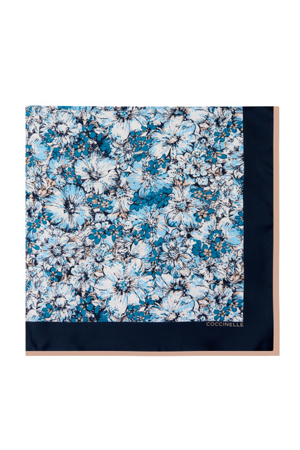 Платок из чистого шелка с принтом|Основной цвет:Голубой|Артикул:E7NVV380101 | Фото 1