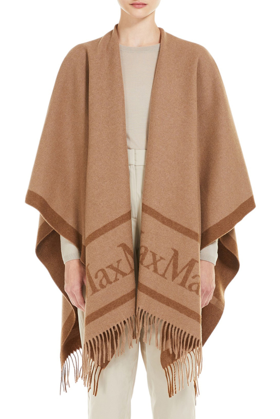 Женский Max Mara Пончо HILDE из натуральной шерсти с бахромой (цвет ), артикул 2524546071 | Фото 3
