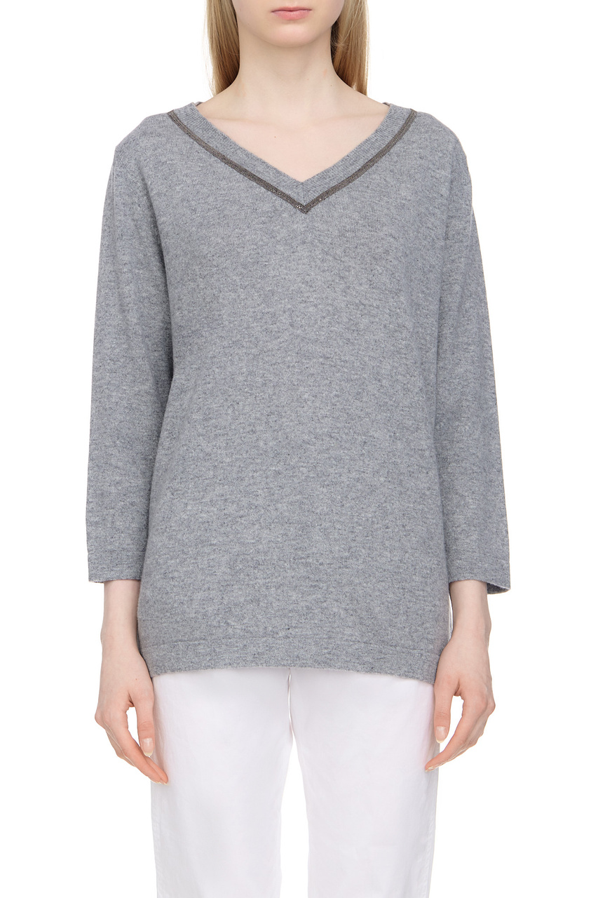 Пуловер из шерсти и шелка с добавлением кашемира|Основной цвет:Серый|Артикул:MADP02F012X612 | Фото 1
