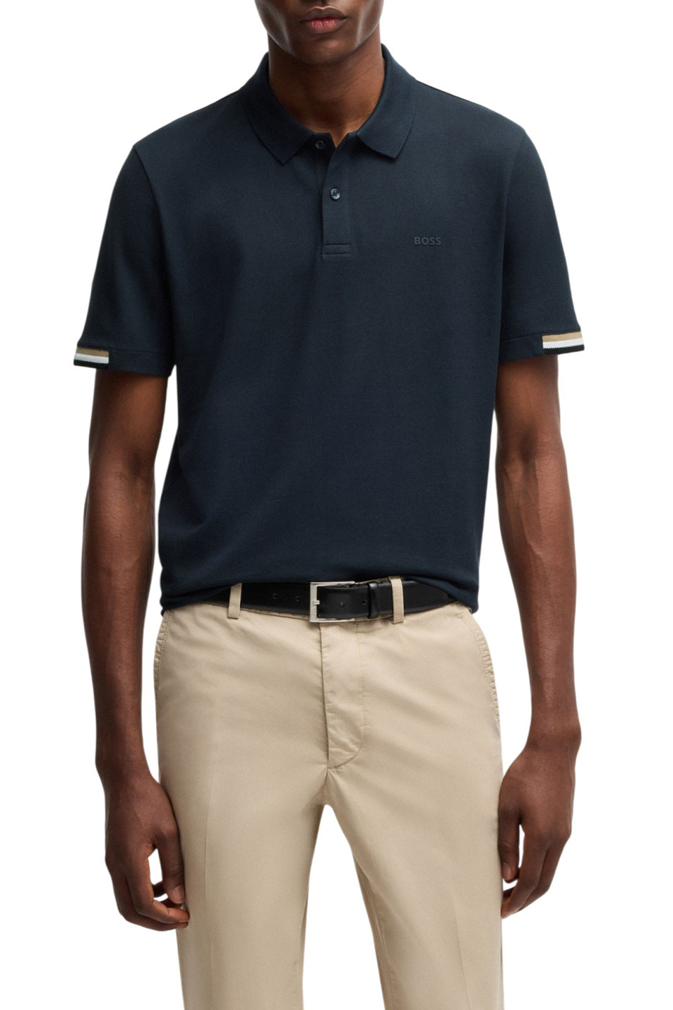 Поло из натурального хлопка с логотипом|Основной цвет:Синий Мужской BOSS Поло из натурального хлопка с логотипом (цвет ), артикул 50467113 | Фото 3