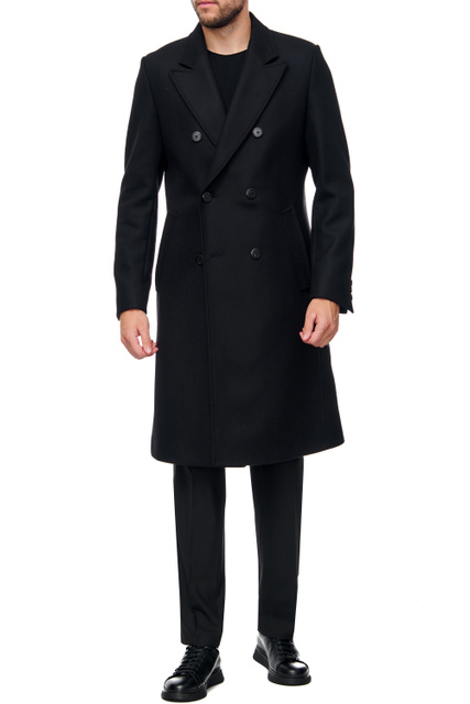 Двубортное пальто из смесовой шерсти|Основной цвет:Черный|Артикул:50474948 | Фото 1