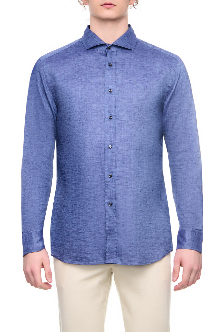 Рубашка из чистого льна|Основной цвет:Синий|Артикул:50490601 | Фото 1