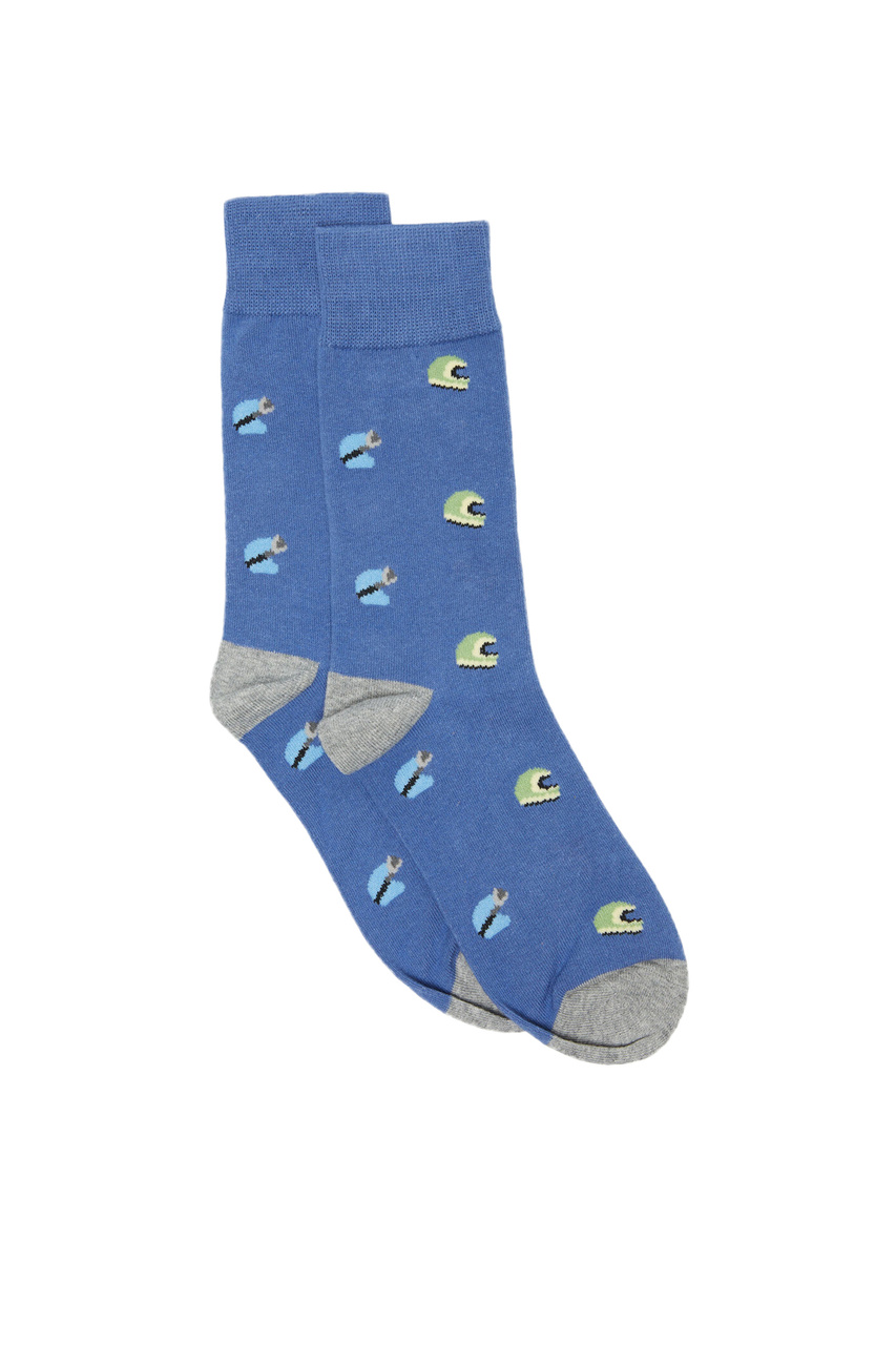 Носки из смесового хлопка с принтом|Основной цвет:Голубой|Артикул:0654525 | Фото 1