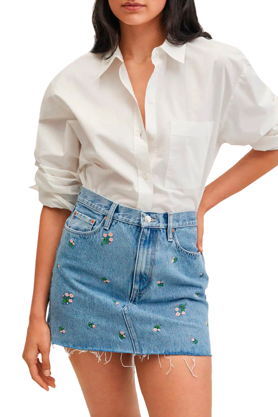Женский Mango Джинсовая юбка DAISY с цветочной вышивкой (цвет ), артикул 27086325 | Фото 3