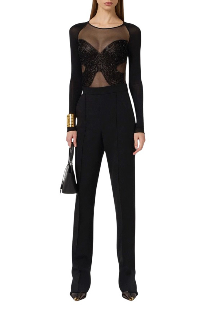 Женский Elisabetta Franchi Боди из тюля с кристаллами (цвет ), артикул BO01061E2 | Фото 2