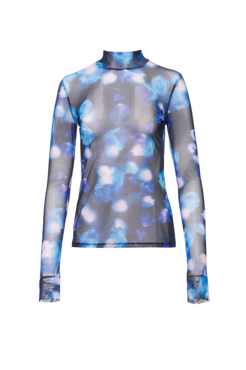 Прозрачная блуза с высоким воротником|Основной цвет:Разноцветный|Артикул:50461708 | Фото 1