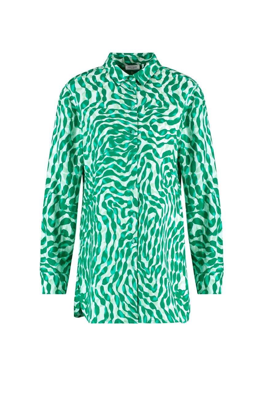 Рубашка из чистого льна с принтом|Основной цвет:Зеленый|Артикул:260025-66224 | Фото 1