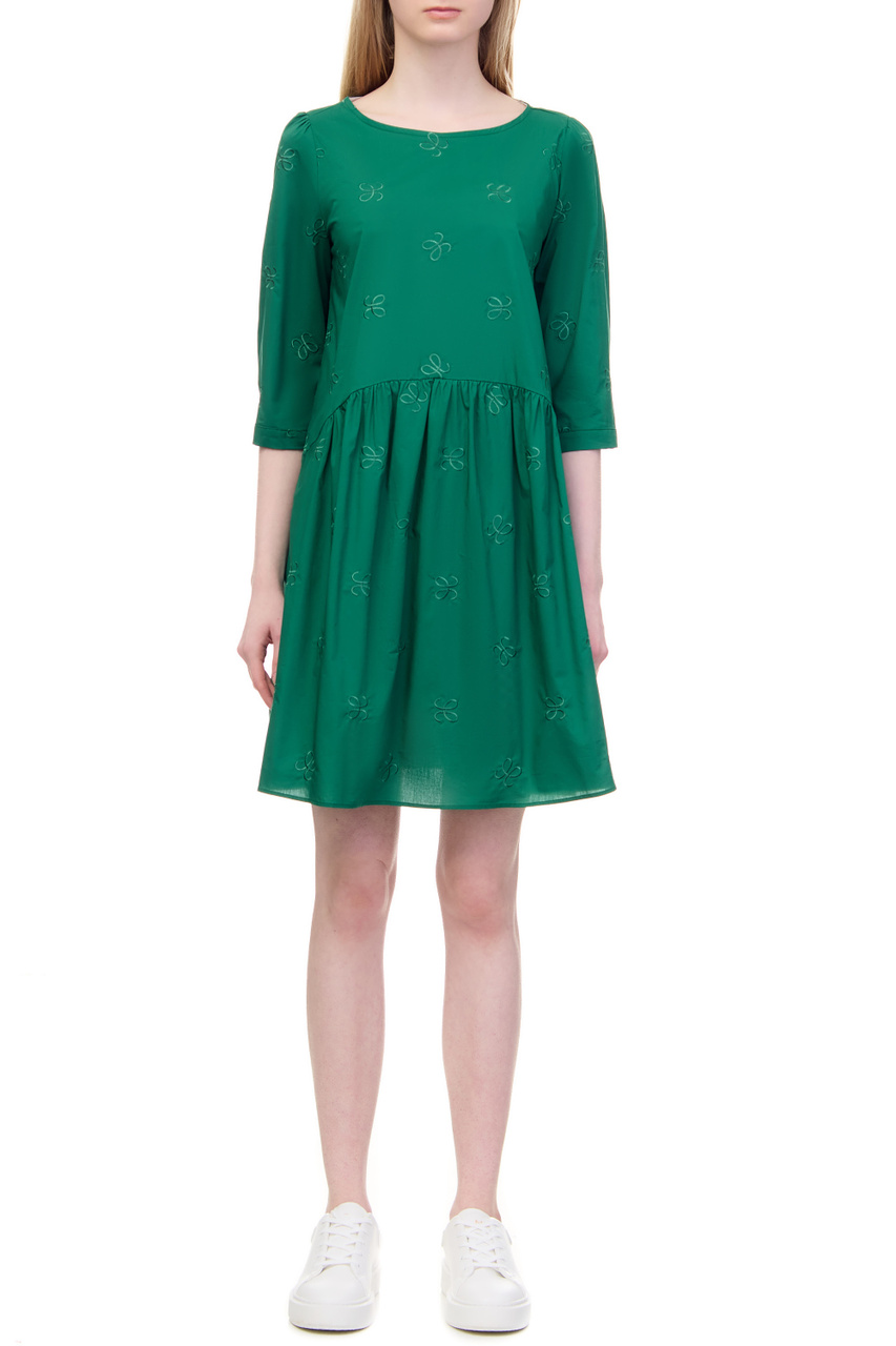 Платье AIRE из натурального хлопка с вышивкой|Основной цвет:Зеленый|Артикул:2352211135 | Фото 1
