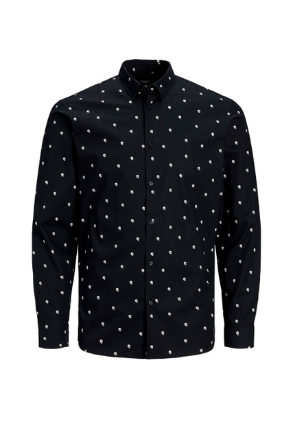Рубашка из эластичного хлопка с принтом|Основной цвет:Черный|Артикул:12197622 | Фото 1