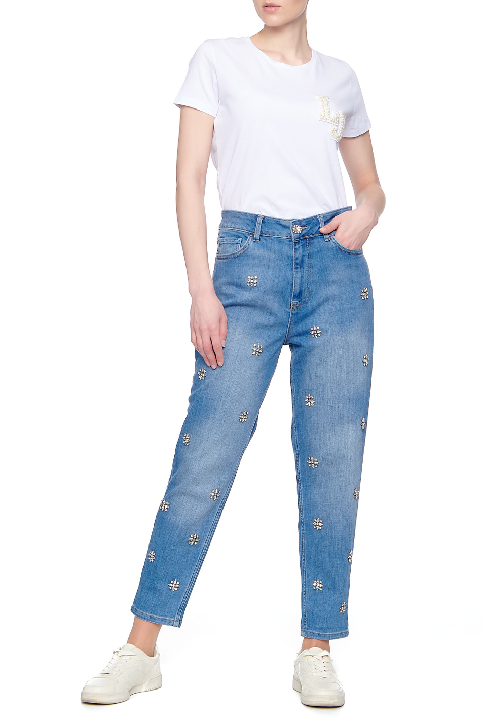 Liu Jo Укороченные джинсы с вышивкой стразами (цвет ), артикул CA1169D4559 | Фото 2