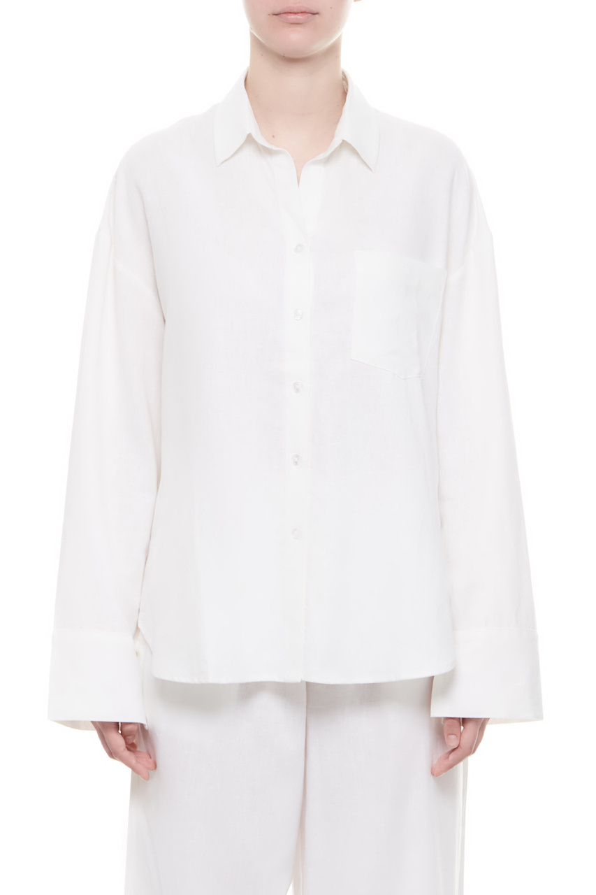Рубашка из смесового льна|Основной цвет:Белый|Артикул:262677-4R337 | Фото 1