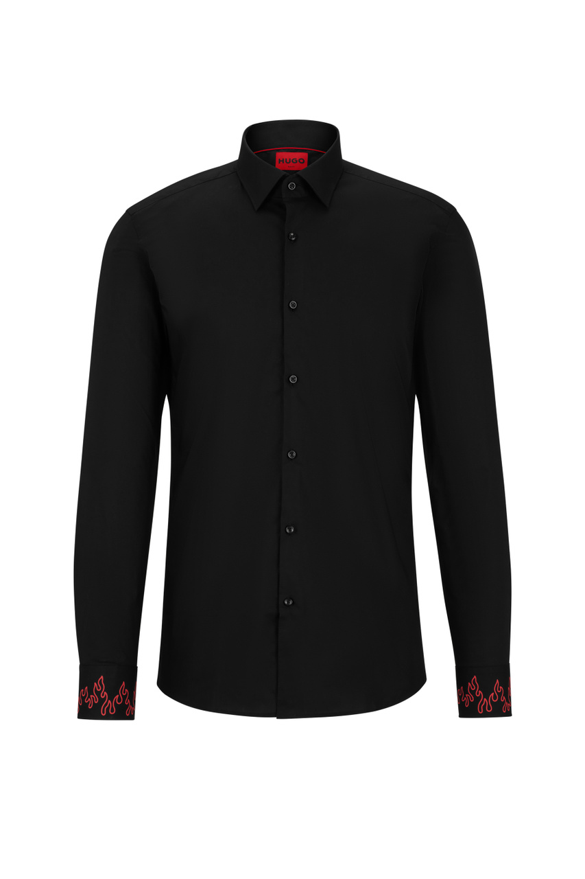 Рубашка из эластичного хлопка|Основной цвет:Черный|Артикул:50508566 | Фото 1