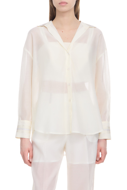 Блузка полупрозрачная из хлопка и шелка|Основной цвет:Белый|Артикул:E06403-08372 | Фото 1