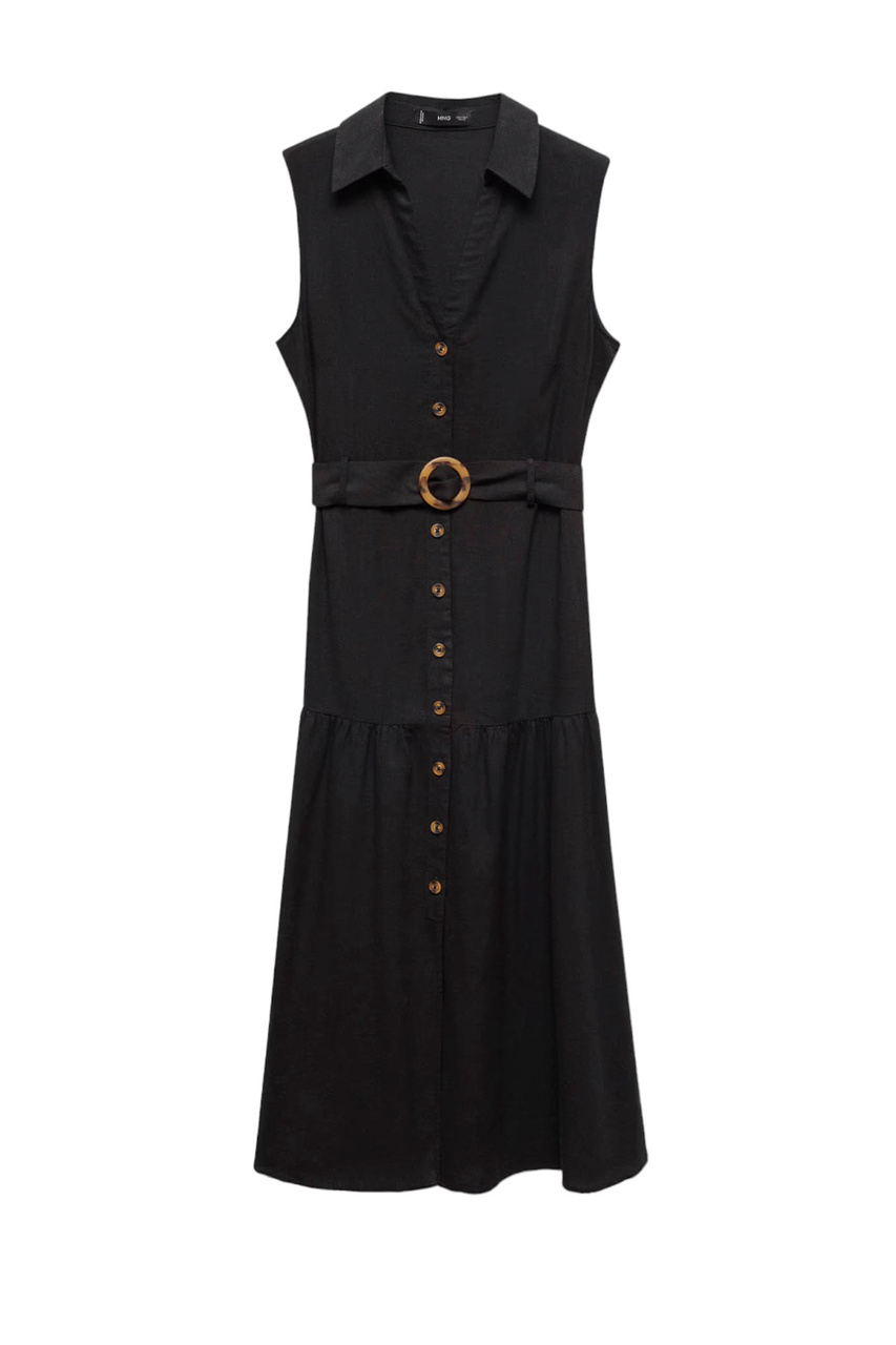 Платье-рубашка ZAMORE с поясом|Основной цвет:Черный|Артикул:67047112 | Фото 1