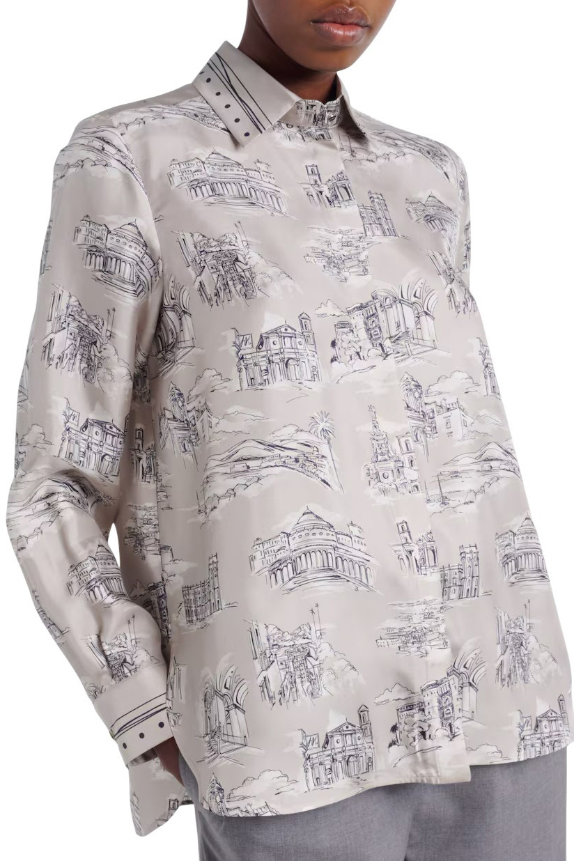 Блузка MXMFADO из шелка с принтом|Основной цвет:Бежевый Женский Max Mara Блузка MXMFADO из шелка с принтом (цвет ), артикул 2611111161 | Фото 4