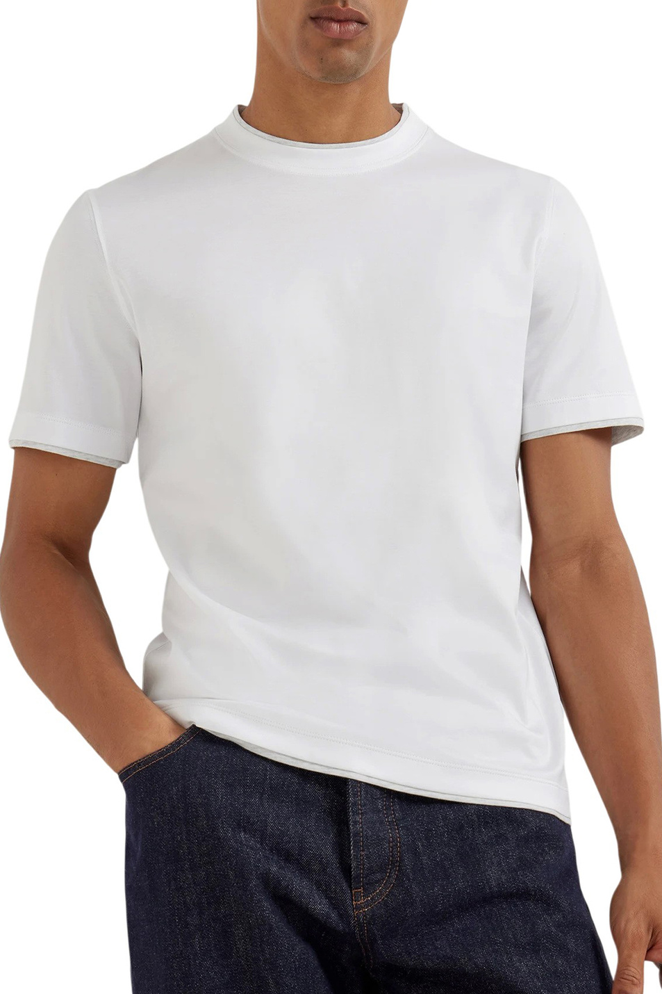 Футболка из хлопка|Основной цвет:Белый Мужской Brunello Cucinelli Футболка из хлопка (цвет ), артикул M0B137427 | Фото 2