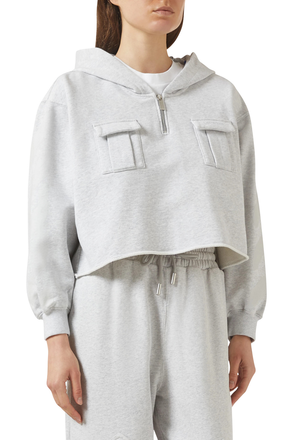 Худи укороченное с принтом|Основной цвет:Серый Женский Off-White Худи укороченное с принтом (цвет ), артикул OWBB06BS26FLE0010509 | Фото 3