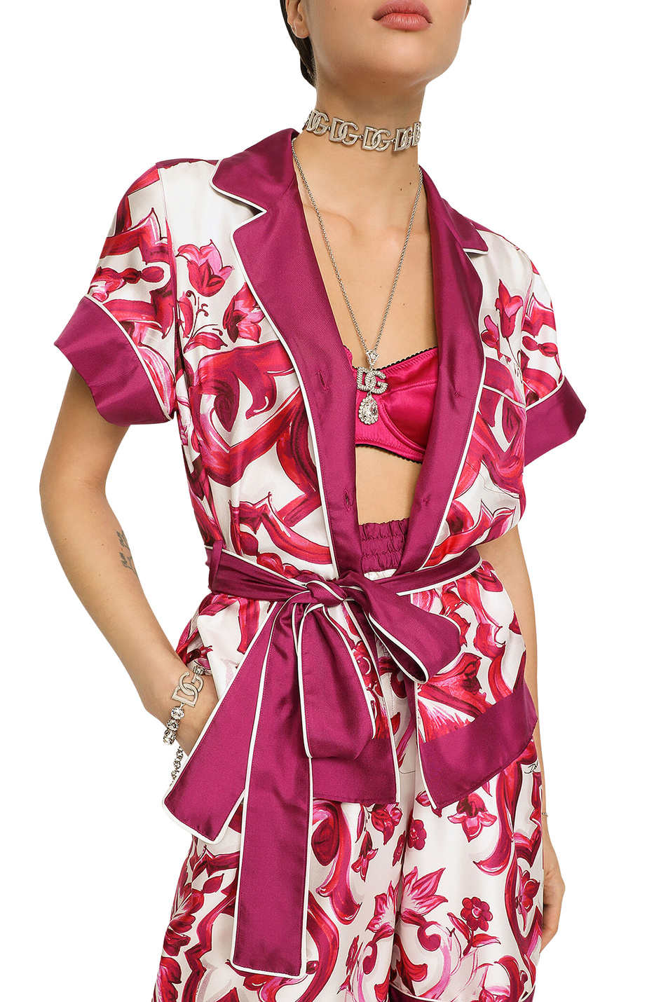 Женский Dolce & Gabbana Блузка из натурального шелка с принтом майолика (цвет ), артикул F5G67T-HI1BF | Фото 3
