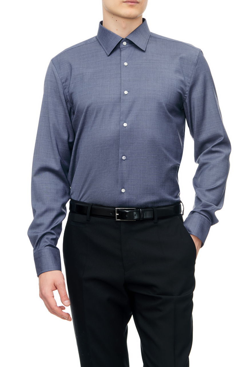 Рубашка из эластичной шерсти|Основной цвет:Синий|Артикул:50478711 | Фото 1