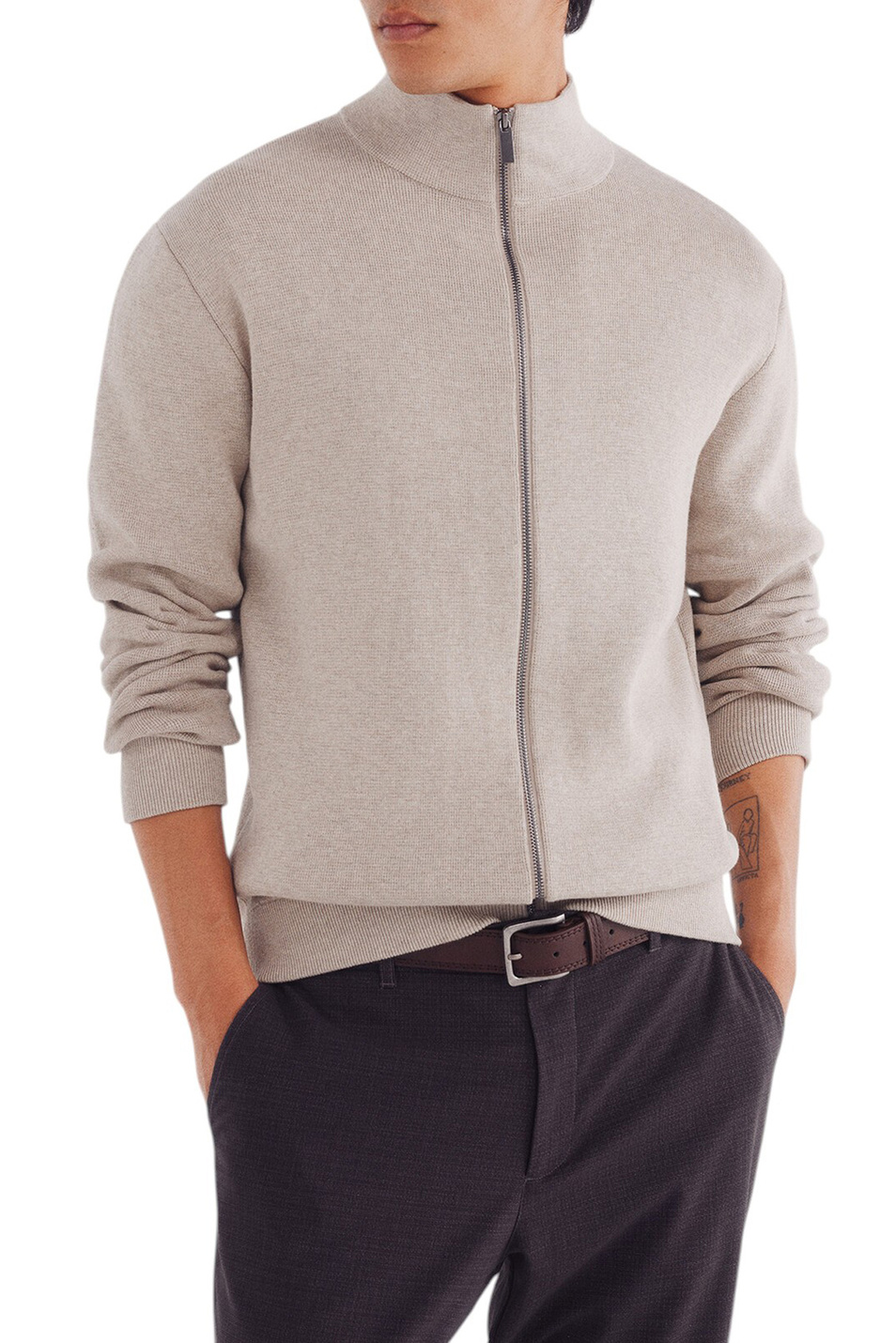 Кардиган на молнии|Основной цвет:Серый Мужской Springfield Кардиган на молнии (цвет ), артикул 0232604 | Фото 1