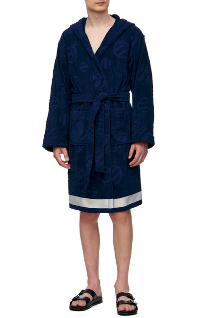 Махровый халат с накладными карманами|Основной цвет:Синий|Артикул:N7P431640 | Фото 2