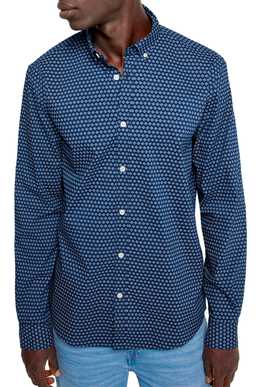 Рубашка с принтом|Основной цвет:Синий|Артикул:1516612 | Фото 1