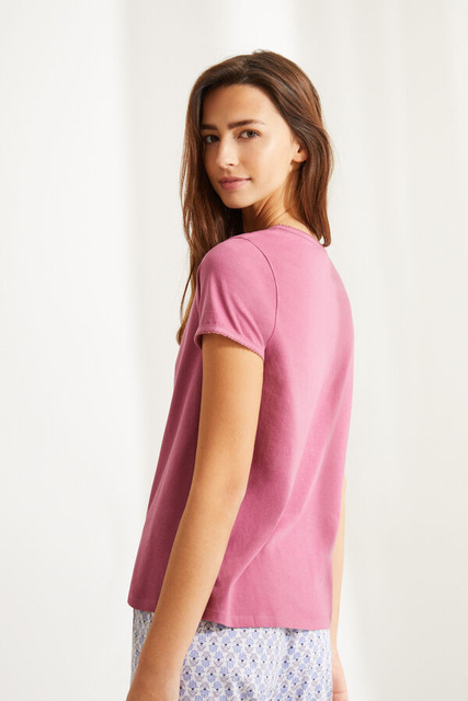Розовая футболка из хлопка с круглой горловиной на пуговицах|Основной цвет:Розовый|Артикул:4469674 | Фото 2