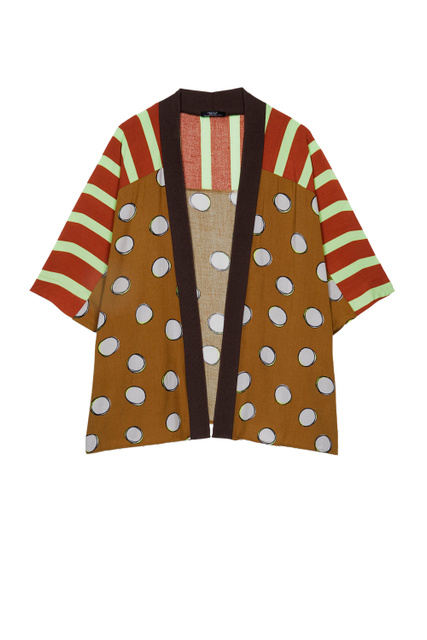 Кимоно из вискозы с принтом|Основной цвет:Коричневый|Артикул:197158 | Фото 1