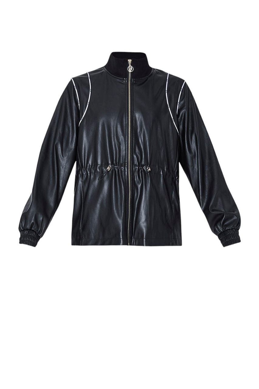 Куртка на молнии с кулиской на поясе|Основной цвет:Черный|Артикул:TF3273E0392 | Фото 1
